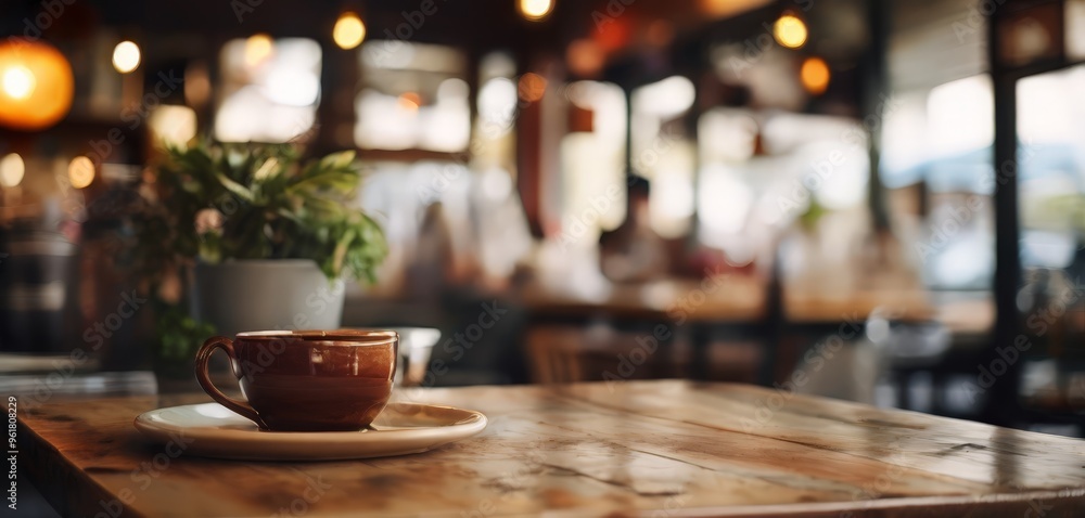 cup coffee sits on wooden table cup coffee sits on wooden table