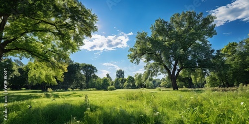 field with trees and grass in the fore photo