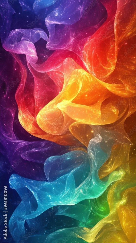 Naklejka premium Abstract Rainbow-Colored Swirling Nebula with Stars