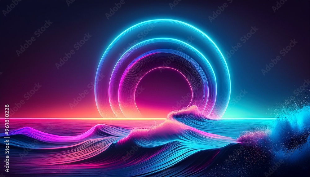 extensive neon wave background, 3D rendering extensive neon wave background, 3D rendering