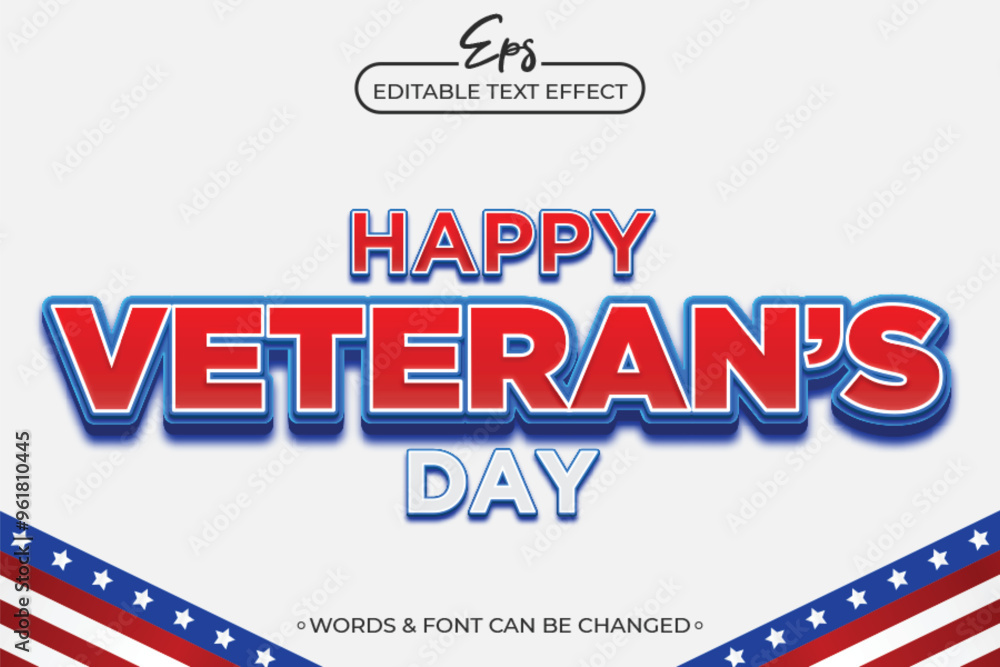 Happy veteran's day editable text effect template with American flag Happy veteran's day editable text effect template with American flag