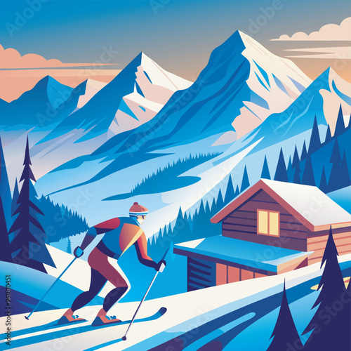 alpine skiing olympic sports game vector illustration design