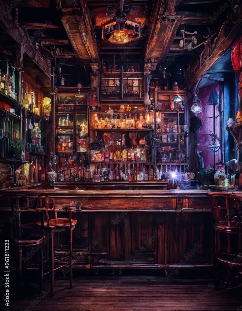 bar with wooden counter and stool bar with wooden counter and stool