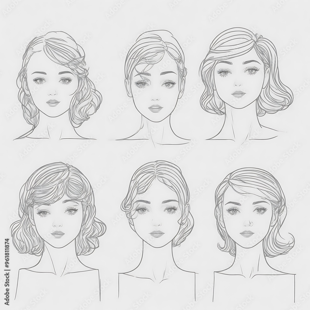 Hand drawn portrait of beautiful young girls sketch with long wavy hair, fashion illustration, beauty concept, feminine artistic sketch for design, graphic pencil drawing for young girls sketch Hand drawn portrait of beautiful young girls sketch with long wavy hair, fashion illustration, beauty concept, feminine artistic sketch for design, graphic pencil drawing for young girls sketch