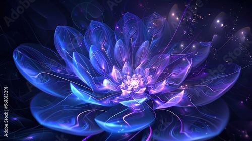 Glowing Purple and Blue Fractal Flower