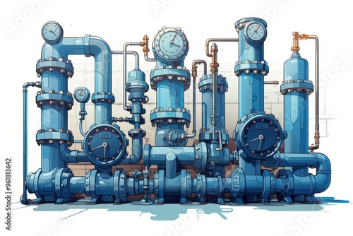 Valves and pipelines in oil refinery illustration