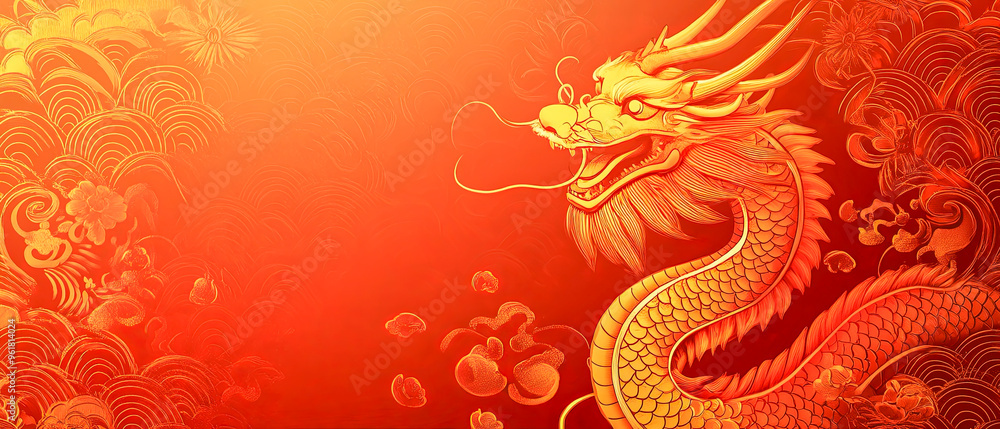 Chinese dragon illustration orange and red Chinese dragon illustration orange and red