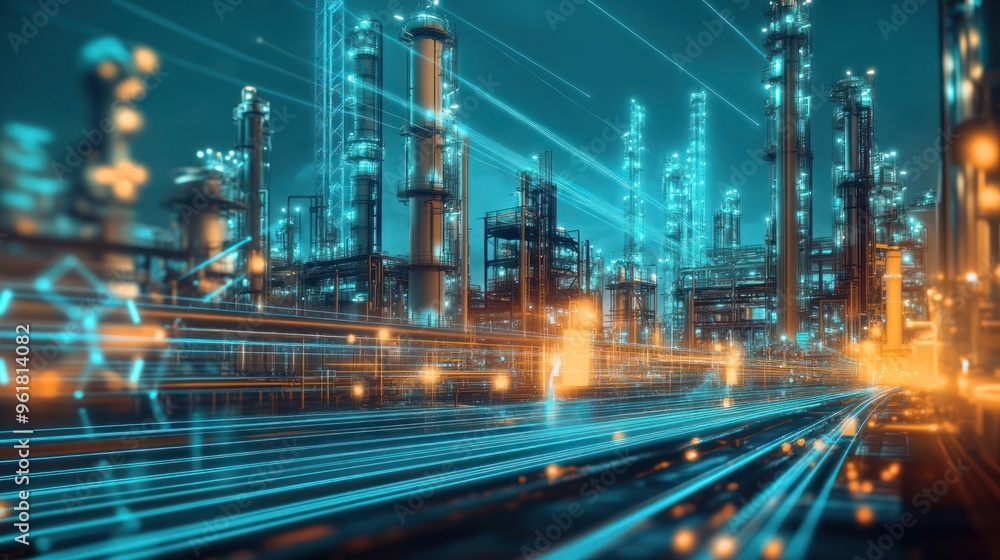 Steel pipeline outdoor structure in oil and gas chemical factory. AI generated Steel pipeline outdoor structure in oil and gas chemical factory. AI generated
