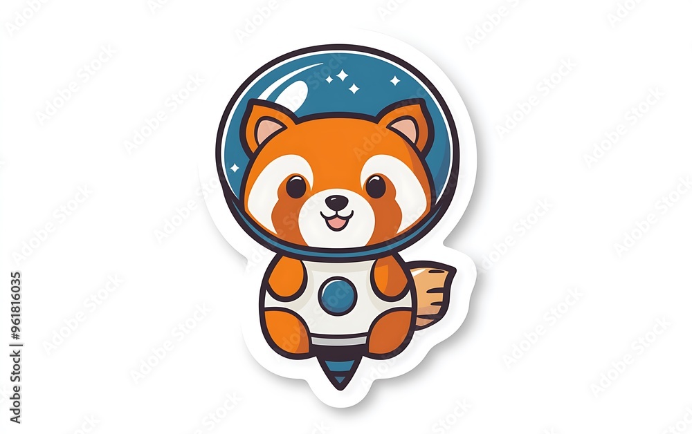Cosmic Red Panda in Space Helmet Vector Sticker Design on White Background - Fun Cartoon Style with Rocket Ship and Vibrant Colors Cosmic Red Panda in Space Helmet Vector Sticker Design on White Background - Fun Cartoon Style with Rocket Ship and Vibrant Colors