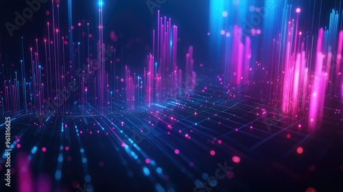 Futuristic financial graph with glowing lines and data points, representing stock performance over time. Tech-inspired design for modern finance.