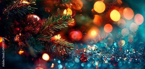 Wallpaper Mural christmas lights and decorations on blue background Torontodigital.ca