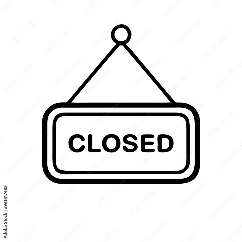 Closed sign hanging, black and white minimalist icon Closed sign hanging, black and white minimalist icon