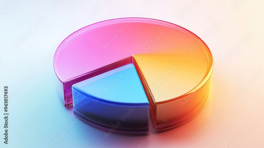 Obraz premium Glossy 3D pie chart with dynamic shadows and reflections, showcasing percentage distribution in a sleek, professional style.