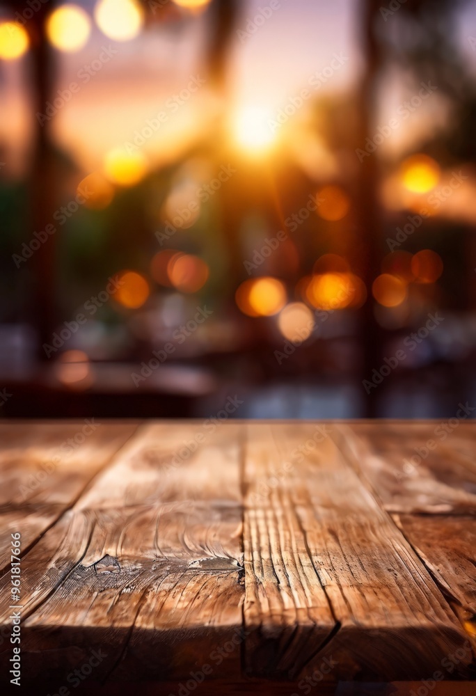 wooden table with blurred lights in the background wooden table with blurred lights in the background