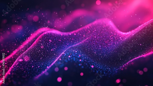 Abstract waving particle technology background design. Abstract wave moving dots flow particles, hi-tech and big data background.