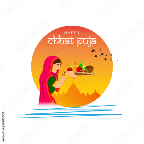 Vector illustration of Happy Chhath Puja social media feed template