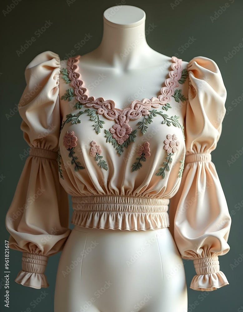 A blouse with floral embroidered patterns A blouse with floral embroidered patterns