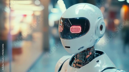 Wallpaper Mural Futuristic White Robot with Red LED Eyes in a High-Tech Environment Torontodigital.ca