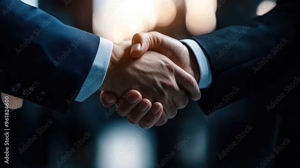 Business Handshake in Modern Office Setting with Blurred Background, Symbolizing Partnership and Professional Agreement Business Handshake in Modern Office Setting with Blurred Background, Symbolizing Partnership and Professional Agreement