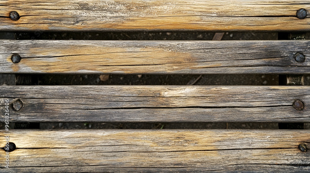 Fototapeta premium 65. Worn, rustic wooden bench with visible grain