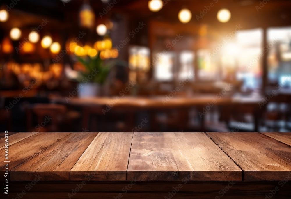 wooden table top with blurred lights in the background wooden table top with blurred lights in the background