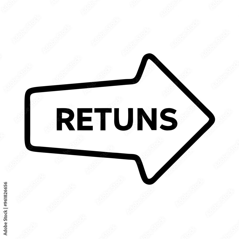 Returns sign with arrow icon, black line art minimalism Returns sign with arrow icon, black line art minimalism