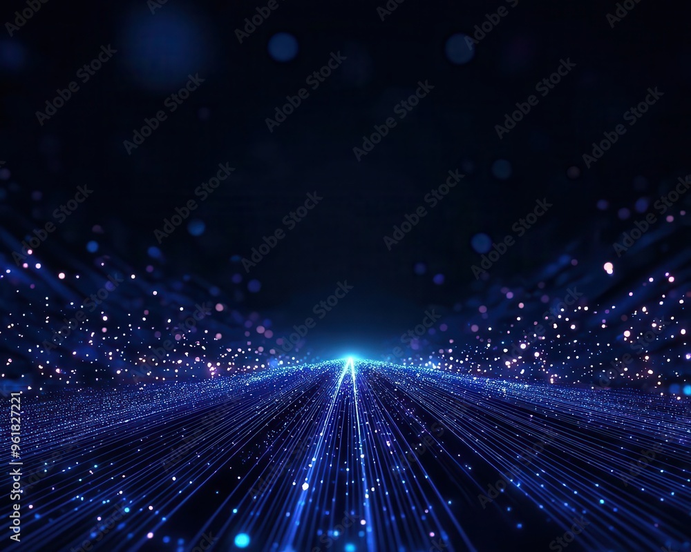 Fototapeta premium Digital landscape showing business scalability as a glowing road leading into the horizon, abstract, high contrast