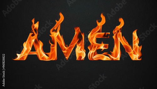 amen word made of fire flame on black background photo