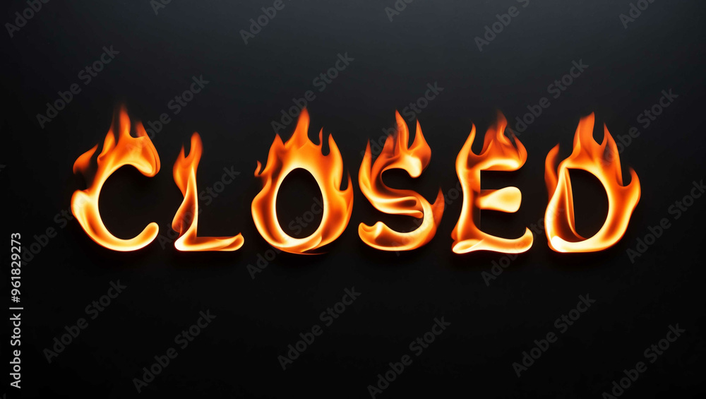 closed word made of fire flame on black background closed word made of fire flame on black background