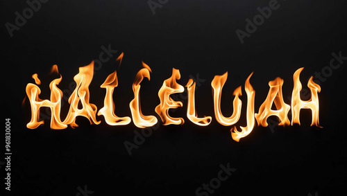 hallelujah word made of fire flame on black background