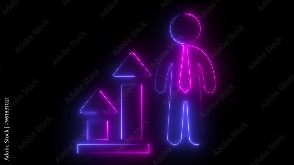 business purple and blue color icon Animated sketch of a man and a graphic glowing neon saber video on black background business purple and blue color icon Animated sketch of a man and a graphic glowing neon saber video on black background