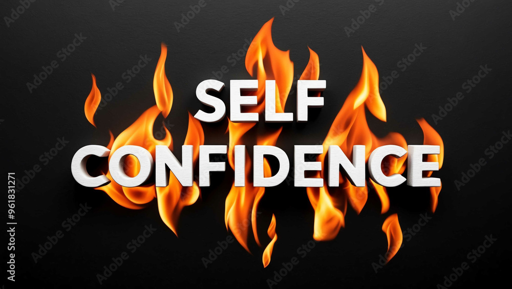 self confidence word made of fire flame on black background self confidence word made of fire flame on black background