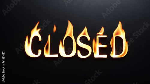 temporarily closed word made of fire flame on black background