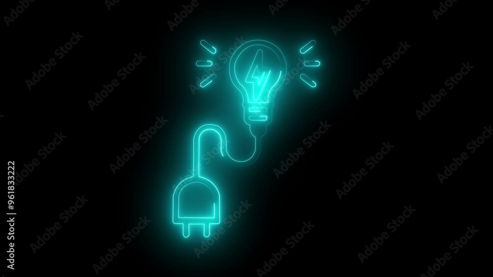 charging bulb turquoise color neon icon Electrical, and power supply source concept, charging bulb icon animation on a black background charging bulb turquoise color neon icon Electrical, and power supply source concept, charging bulb icon animation on a black background
