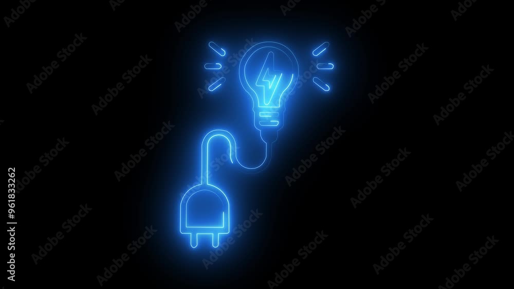 charge bulb blue color neon icon Electrical, and power supply source concept, charging bulb icon animation on a black background charge bulb blue color neon icon Electrical, and power supply source concept, charging bulb icon animation on a black background