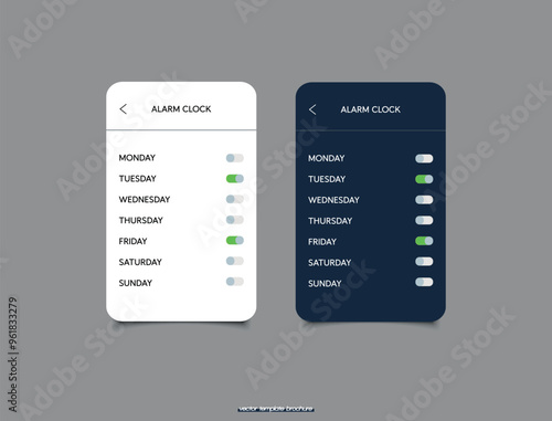 Alarm clock settings app smartphone interface template