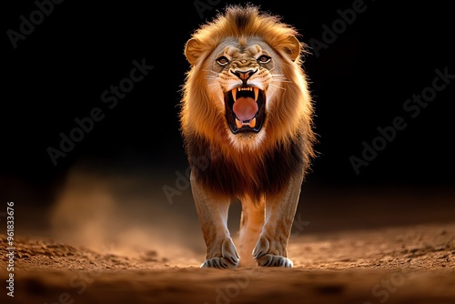 African animals, lions roaring at night, echoing power across the plains, asserting their dominance photo