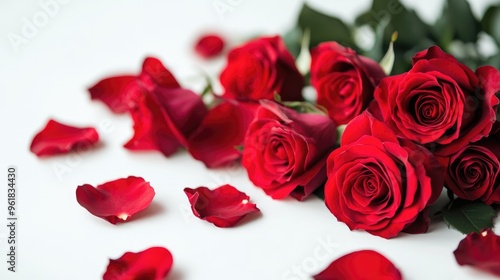 Wallpaper Mural Red roses arranged in a bouquet, with their vibrant color and delicate petals displayed against a simple, white background. Torontodigital.ca