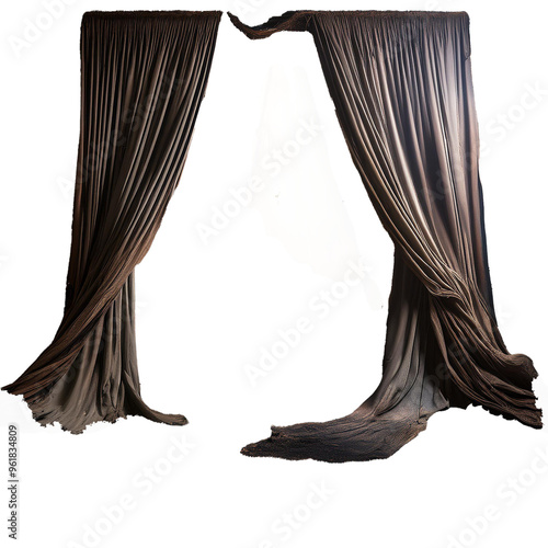 Burnt Curtain PNG - Fire Damaged Curtain with Soot-Stained Wall - Smoke Damage Background - High Resolution Transparent Image for Graphic Design and Digital Art Projects
