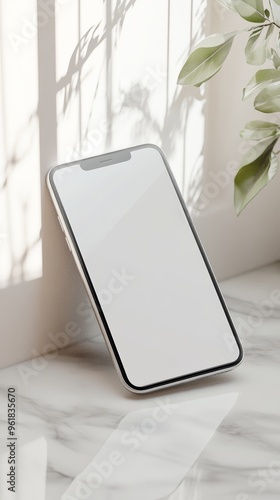 Wallpaper Mural White minimalist smartphone mockup on desk, huper-realistic, renaissance theme Torontodigital.ca