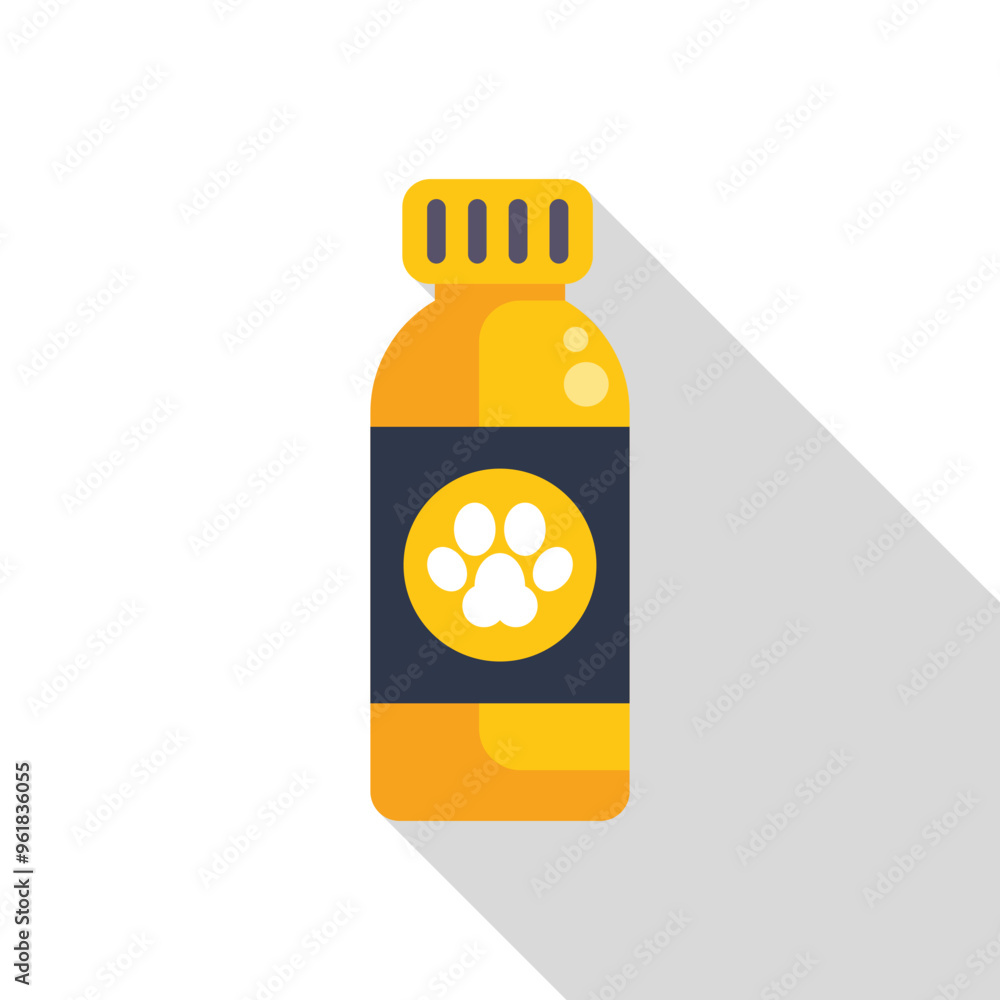 Veterinary medicine bottle with a paw print for pets, showing the concept of animal care Veterinary medicine bottle with a paw print for pets, showing the concept of animal care