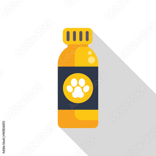 Veterinary medicine bottle with a paw print for pets, showing the concept of animal care