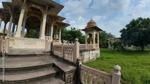 Maharaniyon Ki Chhatriyan, the archaeological site features traditional funeral monuments honoring royal women of the past. photo