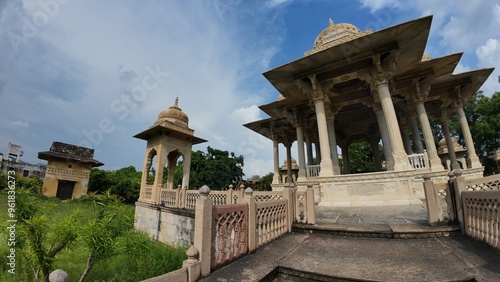 Maharaniyon Ki Chhatriyan, the archaeological site features traditional funeral monuments honoring royal women of the past. photo