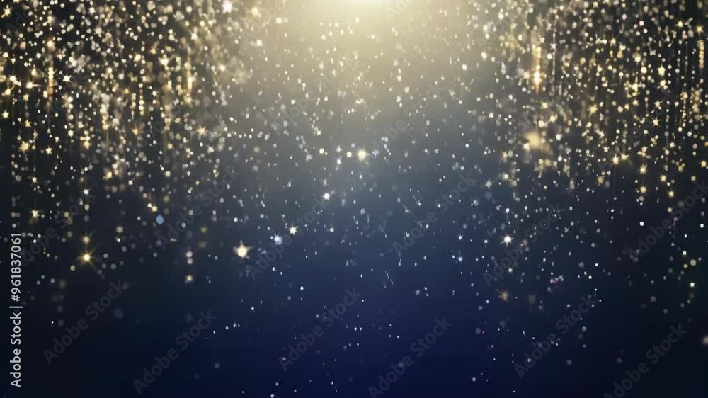 Sparkling star-shaped lights falling from the dark night sky. New Year and holiday celebration concept. Sparkling star-shaped lights falling from the dark night sky. New Year and holiday celebration concept.