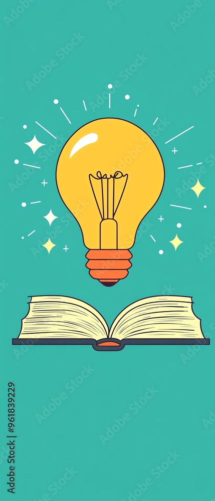 Light bulb with a book, knowledge and ideas fueling growth, flat design illustration Light bulb with a book, knowledge and ideas fueling growth, flat design illustration