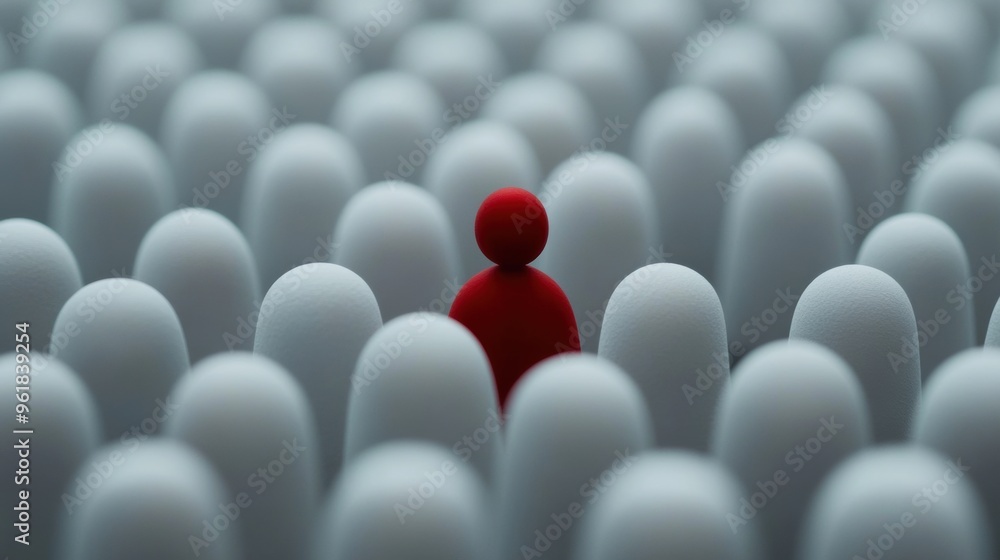 Obraz premium A red figure standing out in a crowd of white people, AI