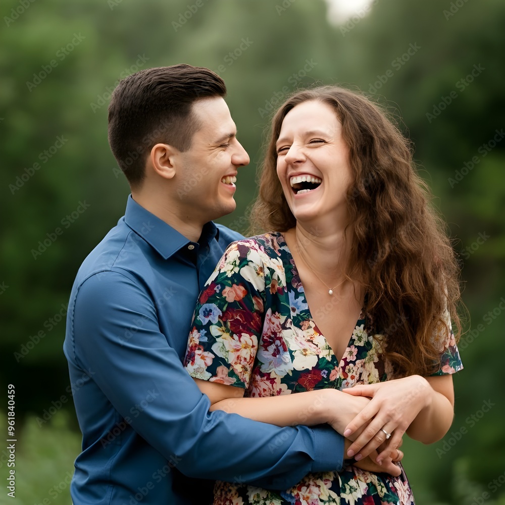 Happy young man and woman posing together Happy young man and woman posing together