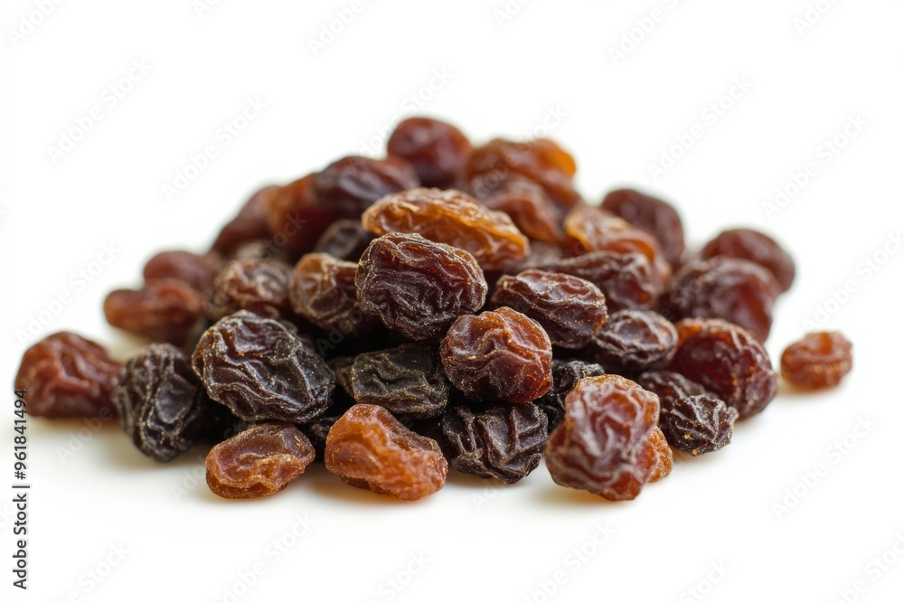 Dried Raisins: Grape Fruit Snack, Isolated on White Background Dried Raisins: Grape Fruit Snack, Isolated on White Background