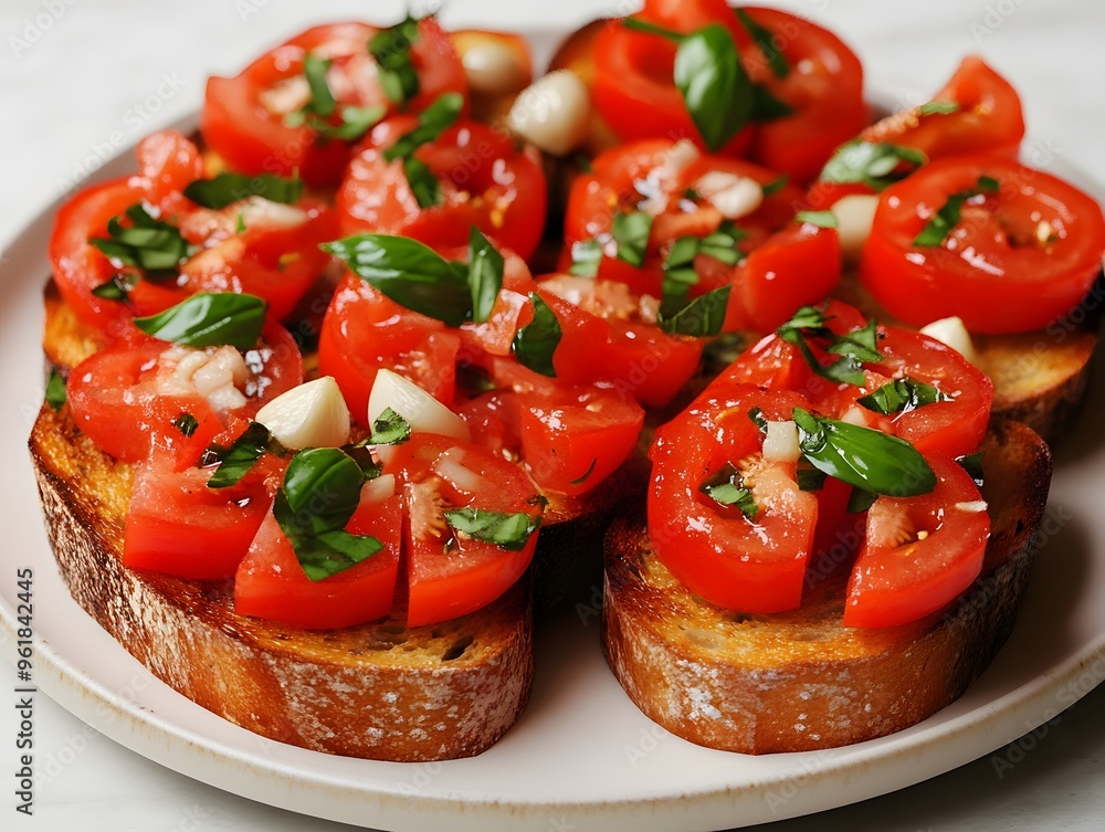 Italian Bruschetta with Tomatoes, Basil and Garlic Italian Bruschetta with Tomatoes, Basil and Garlic